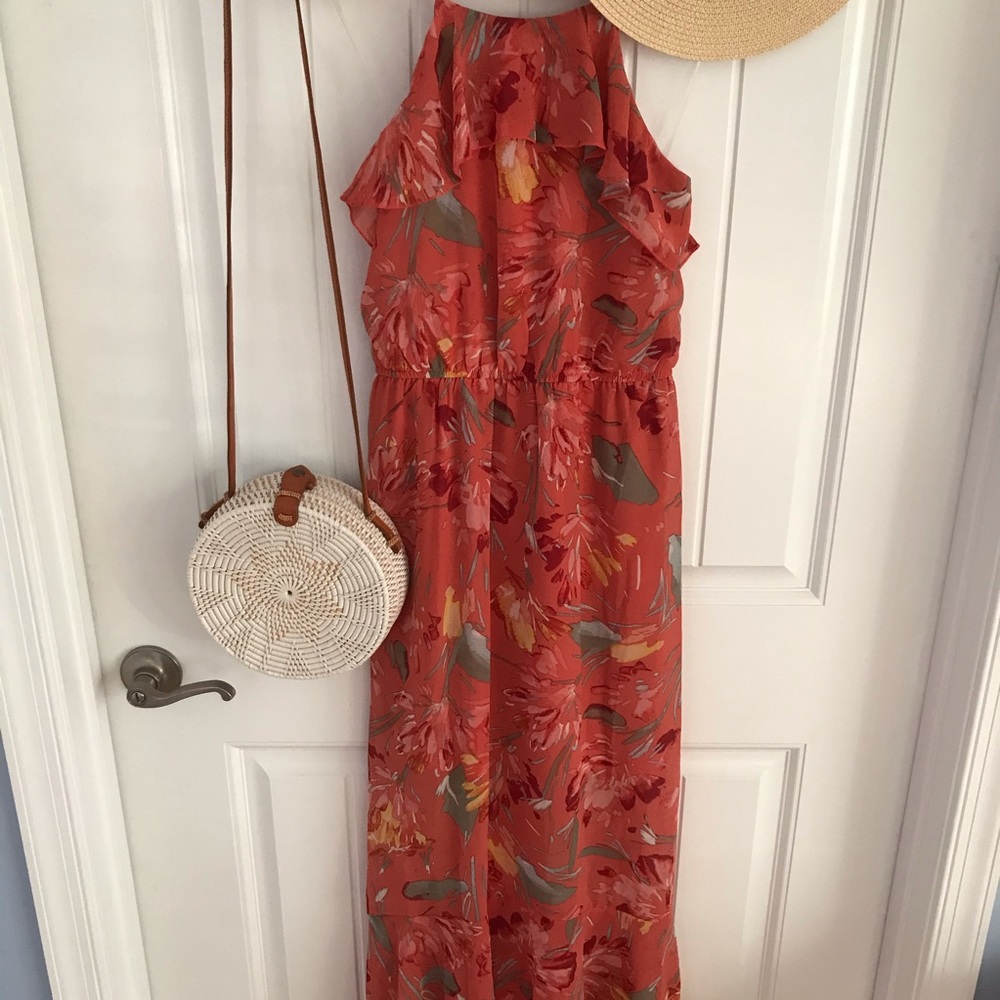 NWT MAXI VACAY DRESS 🌾 Coral Ruffle Floral Flutter Maxi Dress
